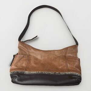 The Sak Leather Handbag Shoulder Bag Purse Brown Zipper Side Pockets